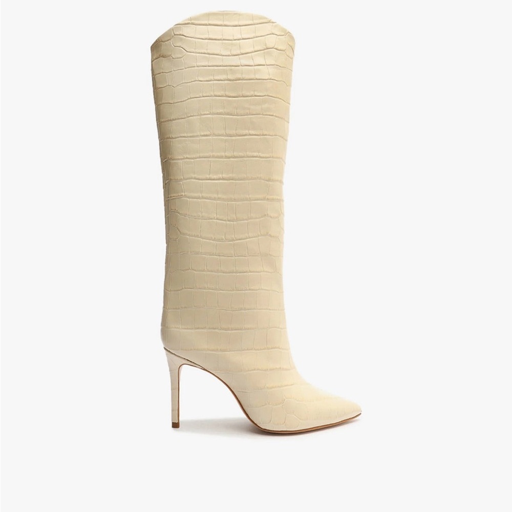 SCHUTZ Maryana Cream Croc-Embossed Over-the-Knee Stiletto Boots